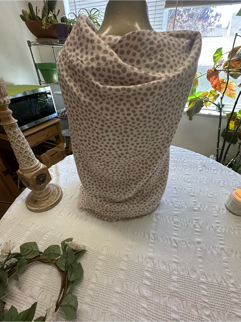 LC Lauren Conrad Blush Dot Fringe Scarf
